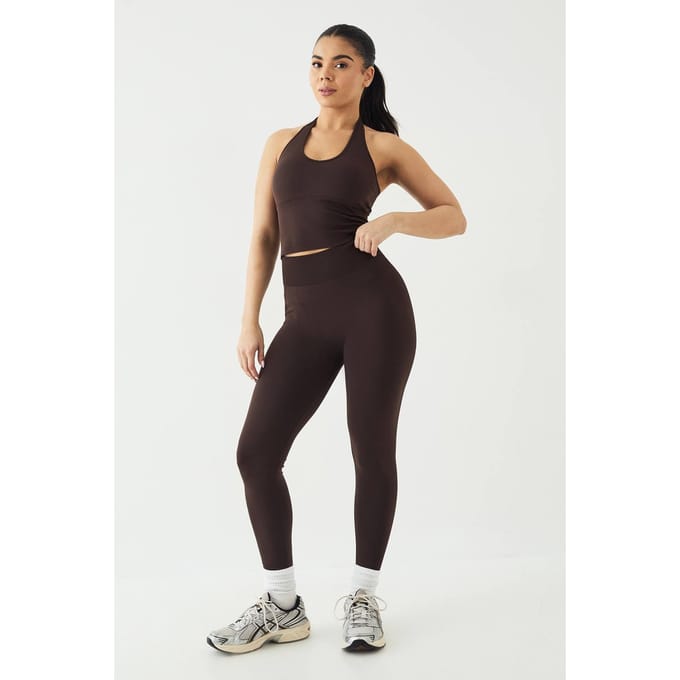 Dames DSGN Studio Sport Ultra Contour Discrete Scrunch Naadloze Legging | Coffee Bean | Maat: Medium
