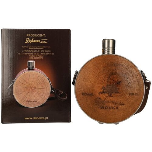 Debowa Wódka Debowa Vodka Jägerflasche met Lederband 40% Vol. 0,7l