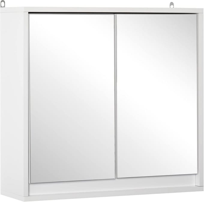 Wandkast Badkamerspiegel met 2 Planken - Wit MDF
