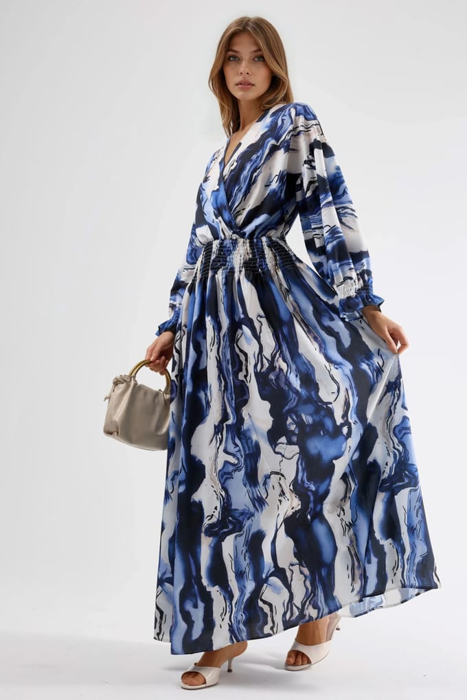 Abstracte Spleet Maxi Jurk met V-hals