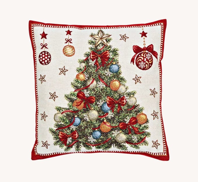 Kussenhoes kerstboomdecor beige/rood (B/H) 45x45cm met rits