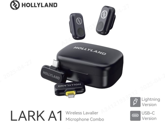 Hollyland LARK A1 Combo Mini Wireless Microphone for iPhone and Android (2 TX + USB-C RX + Lightning RX + Charging Case), Magnetic Mic for YouTube, TikTok, Podcasts, Vlogging (Black)