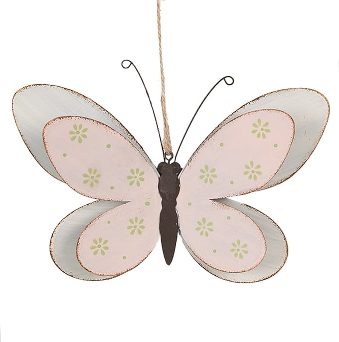 Clayre & Eef Decoratie Hanger Vlinder 22 cm Roze Metaal