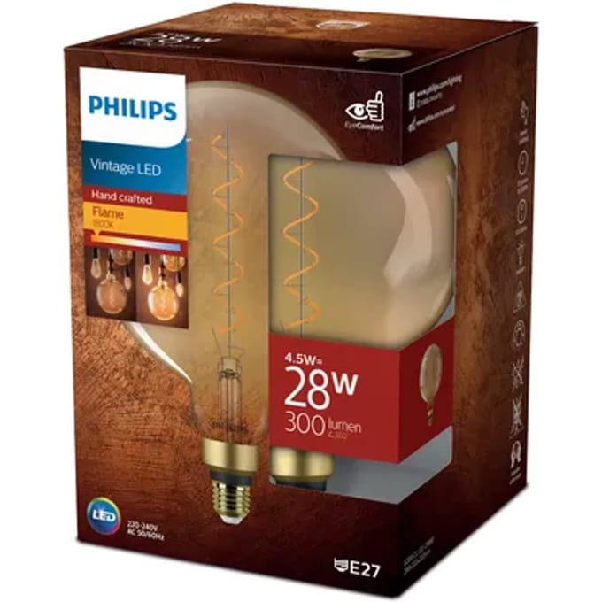 Philips Ledfilamentlamp Globe Classic - Amber - D20,2cm - Warm Wit - E27 - 4,5w