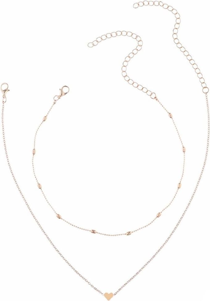 Fako Bijoux® - Ketting - Hartje & Choker Bullets - Set - Goudkleurig