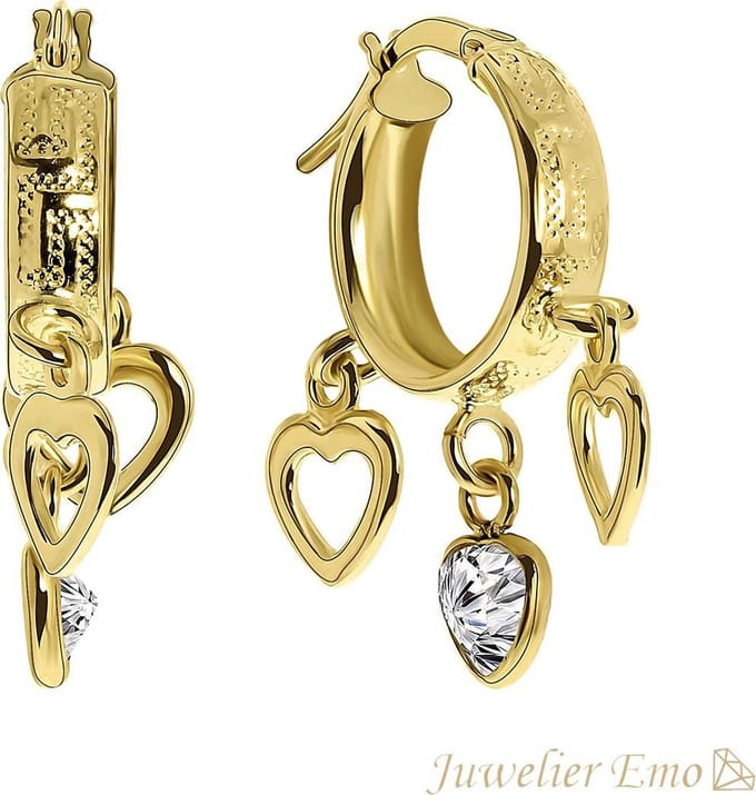 Juwelier Emo - 14 Karaat Gouden Kinderoorbellen meisje met Hartbedels - 14 mm