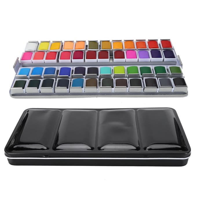 Aquarelverf Draagbaar Heldere Kleur Aquarel Pigment Set Verfbenodigdheden met Doos 48 Kleuren white