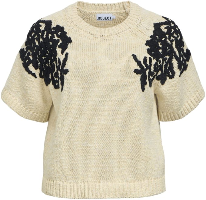 Object Trui Objkille S/s Re Knit Pullover 146 23049815 Macadamia/black Embr Dames Maat - L