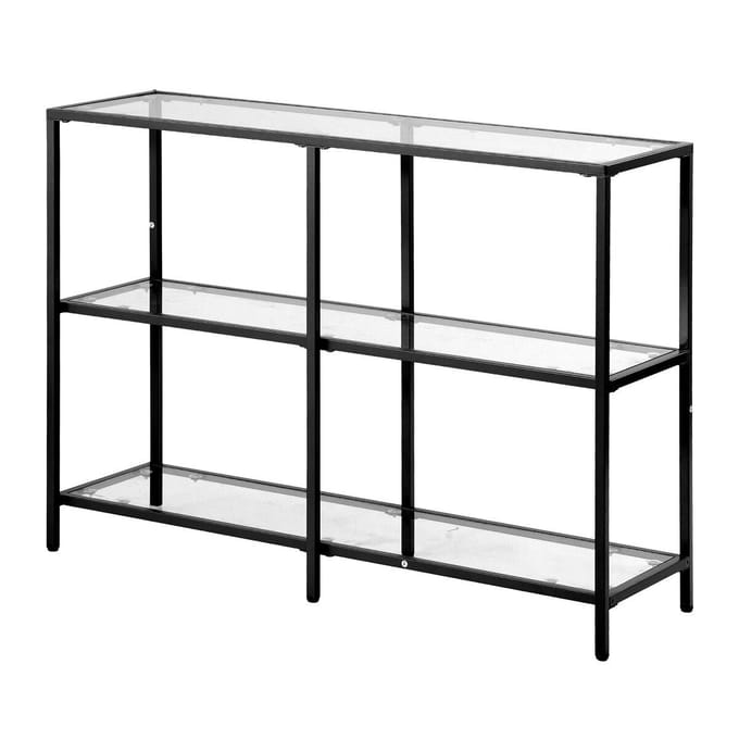 Table Console en Verre à 3 Niveaux Rectangle Table d'Appoint pour Canapé avec Anti-Basculement Noir