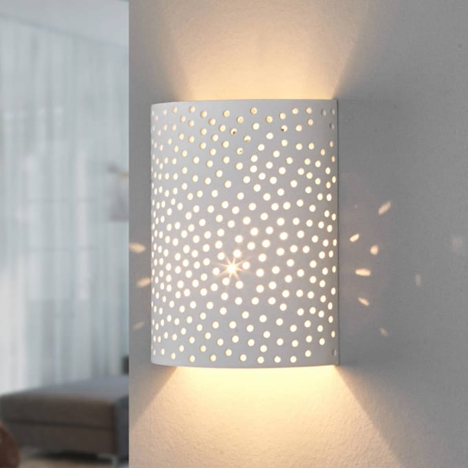 Lindby - wandlamp - 1licht - Gips, metaal - H: 23 cm - E14 - wit