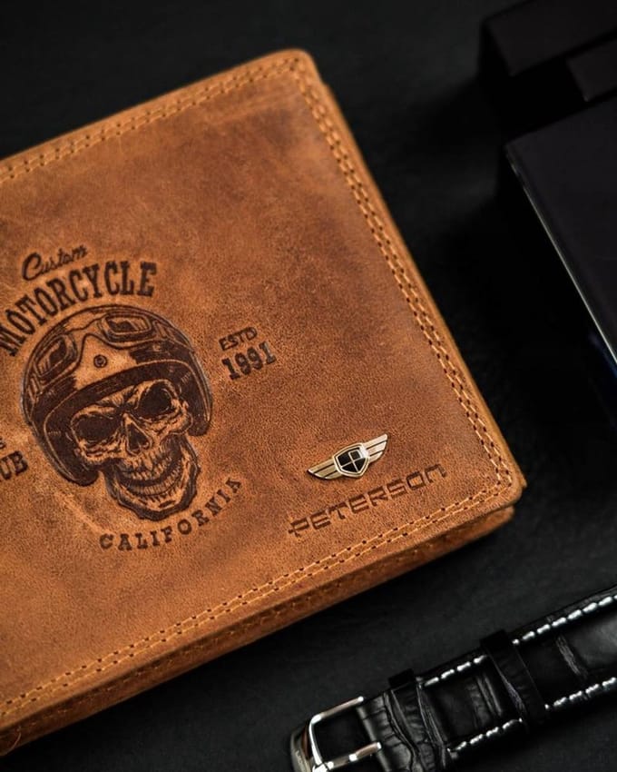 Peterson - Leren Portemonnee - Nubuck - Skull Motief - RFID Bescherming