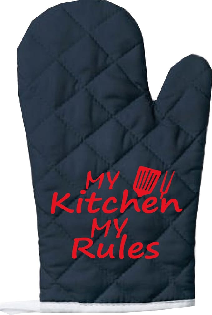 EIZOOK Functionele Ovenwant- Navy Blauw met Rode Opdruk My Kitchen My Rules