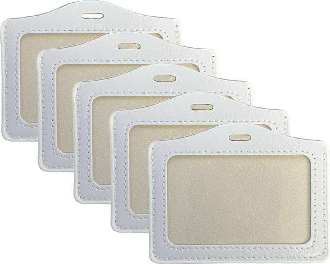 Fako Bijoux - Badgehouder - PU Leder - Kunstleer - Horizontaal - Wit - 5 Stuks
