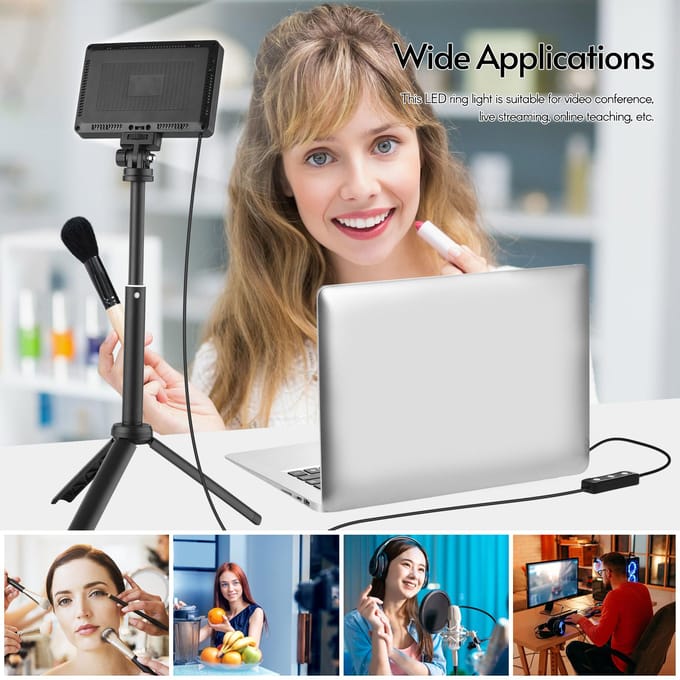 Kit d'éclairage de vidéoconférence USB Andoer avec 1 * lampe vidéo LED 5600K à intensité variable + 1 * bureau yellow