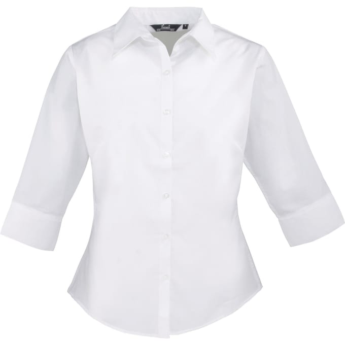 Premier 3/4 mouw Popeline Blouse / Gewoon werkoverhemd (Wit)