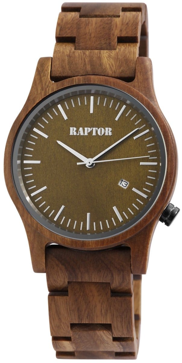 Raptor herenhor zebrahout van sandelhout met datumweergave, inkortbaar