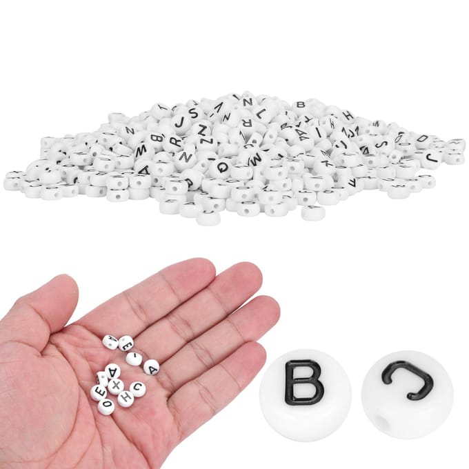 1000 stuks Witte Kralen Zwarte Engelse Alfabet Kraal DIY Acryl Ronde Sieraden Kleding Accessoire white