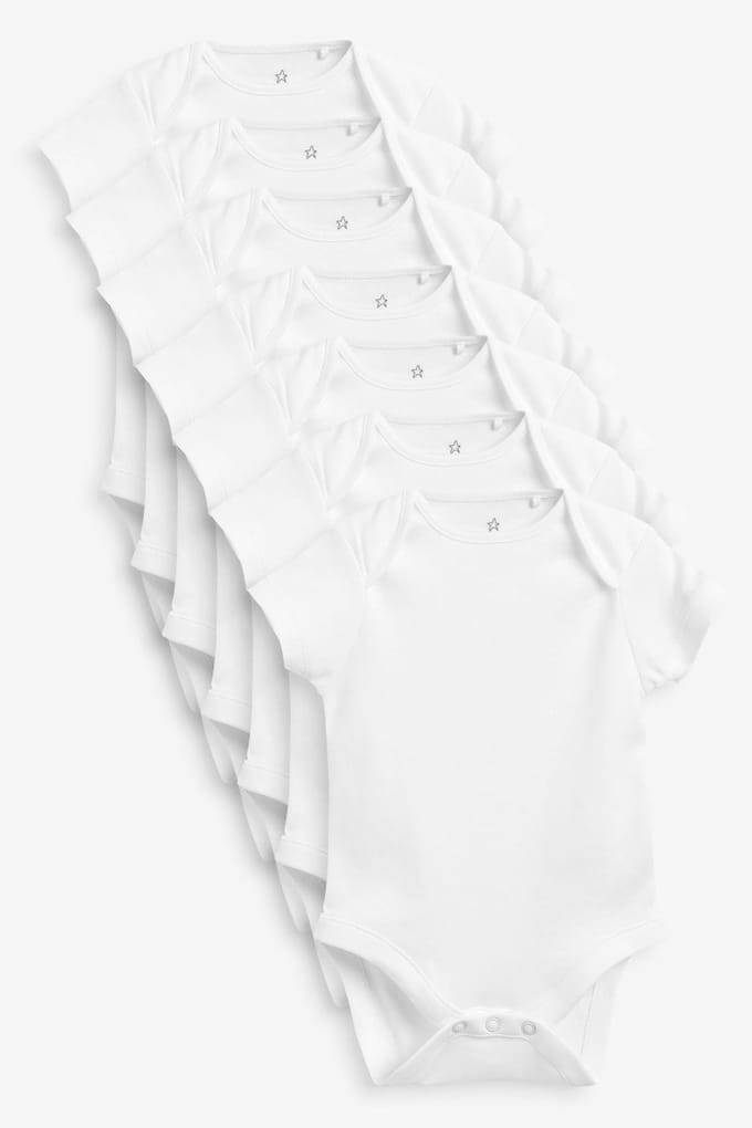 Next - Pasgeboren unisex - Set van 7 rompertjes met korte mouwen - Wit