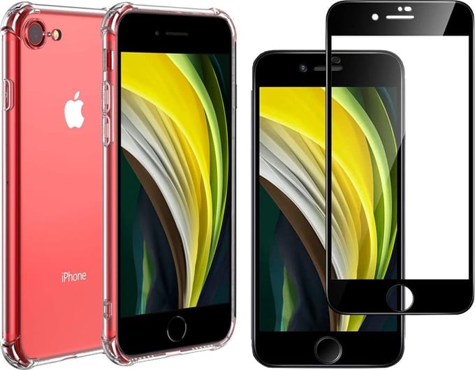 Hoesje geschikt voor iPhone SE 2022 / SE 2020 / 8 / 7 - Transparant Case + Screenprotector Glas Screen Protector Full Screen
