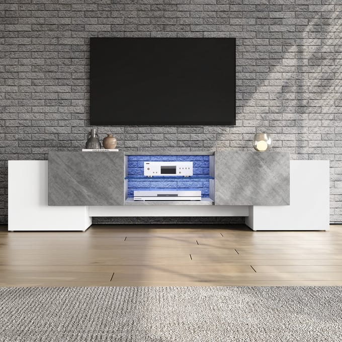 MODFU TV-meubel 180x40x46.5 cm van MDF, modern ontwerp met Bluetooth-LED, veel opbergruimte en verstelbare legplank