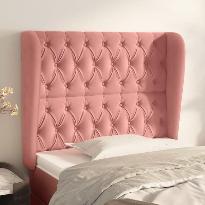 vidaXL - Hoofdbord - met - randen - 103x23x118/128 - cm - fluweel - roze