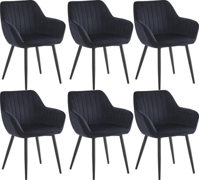 Colenis® - Luna Eetkamerstoel - Set Van 6 - Zwart - Fluweel - Industrieel - Met armleuning