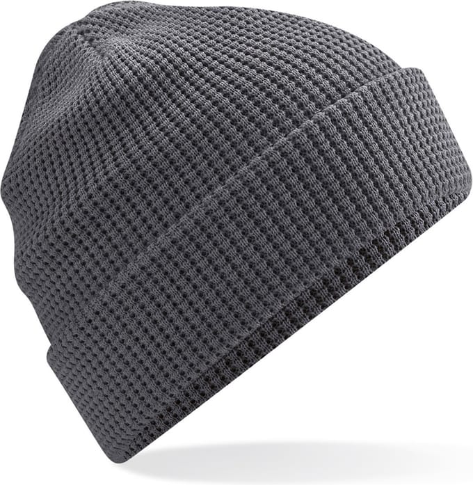 Heren Beanie Wintermuts wafelstructuur grafiet grijs 100% biologisch katoen