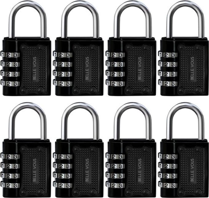 Allecto - Zwarte Combinatie Hangslot - Veiligheids Slot - 8 Pak