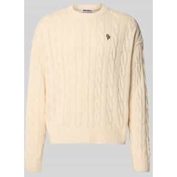 Gebreide pullover met kabelpatroon en labelstitching