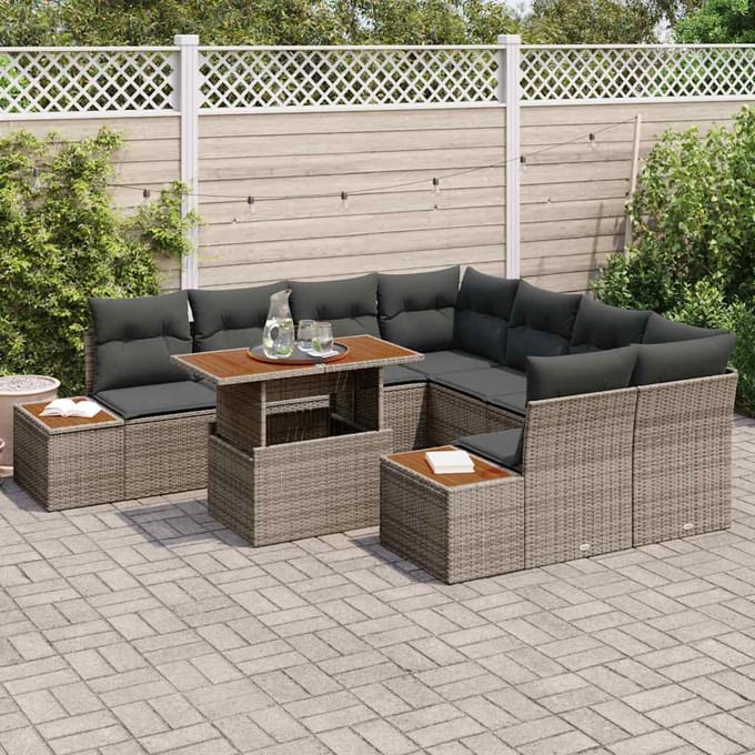 vidaXL - Tuinbank - Set - 9 - st - Grijs - poly - rattan