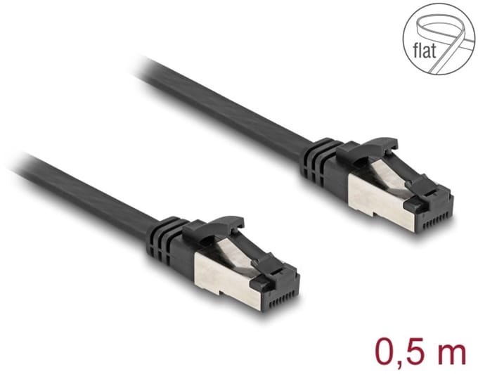 Delock RJ45 Flat Patch Cable plug to plug Cat.8.1 flexible 0.5 m black