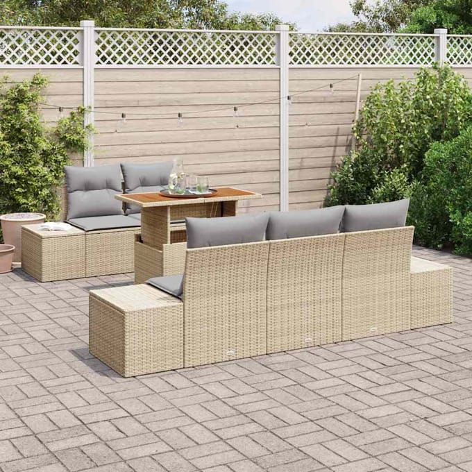 vidaXL Tuin Eettafel Set met kussen 6 pcs Beige en Grijs