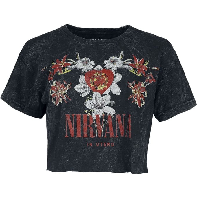 Nirvana T-shirt - Flowers - S tot XXL - voor Vrouwen - charcoal
