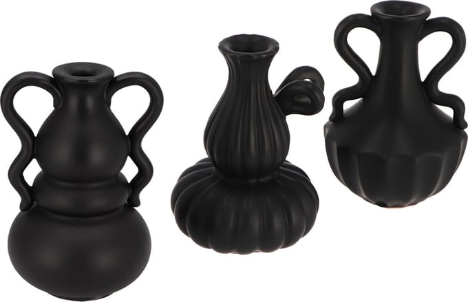 Daan Kromhout - Set/3 - Vaasjes - Jada - Zwart - 12x18cm - Keramiek
