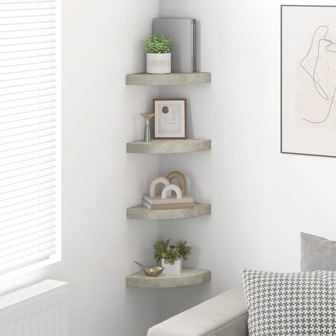 vidaXL - Hoekwandschappen - 4 - st - 25x25x3,8 - cm - MDF - betongrijs