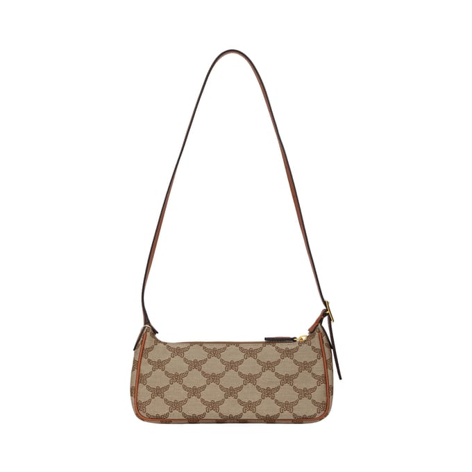 MCM Iconisch Laurierlogo Inreliëf Jacquard Schoudertas Dames Schoudertas Beige MWSESAC02IG001 Basic Set (Bag+Dust Bag) white