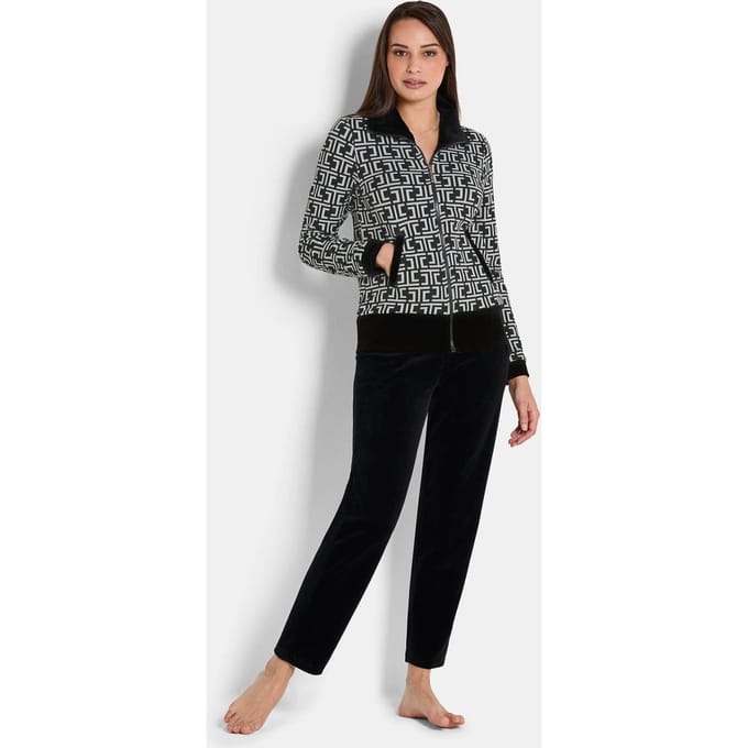 Jacquard en velours huispak - zwart / wit - Gr. 48 van Goldner Fashion
