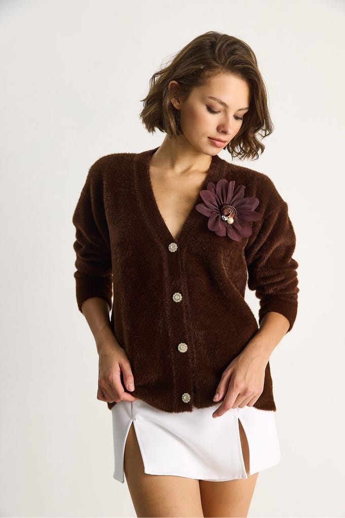Geborduurd V-hals Knopen-Op Cardigan