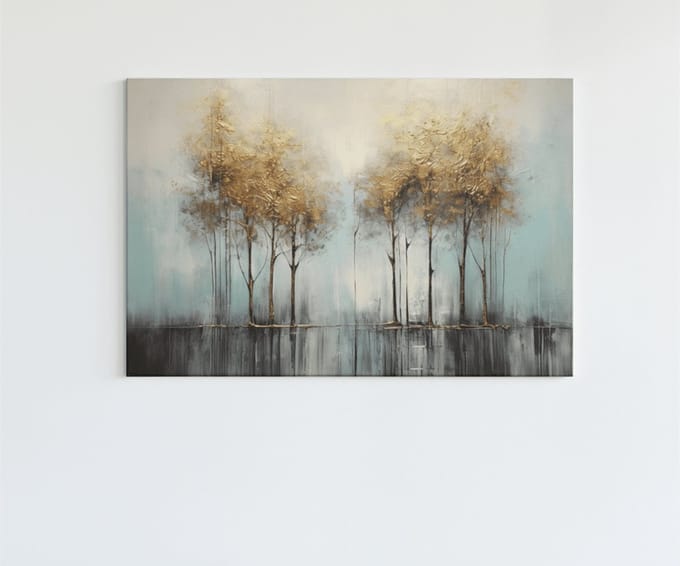 Canvas Schilderij - Kunst - Gouden Bomen - Wall Art - 150x100x2 cm