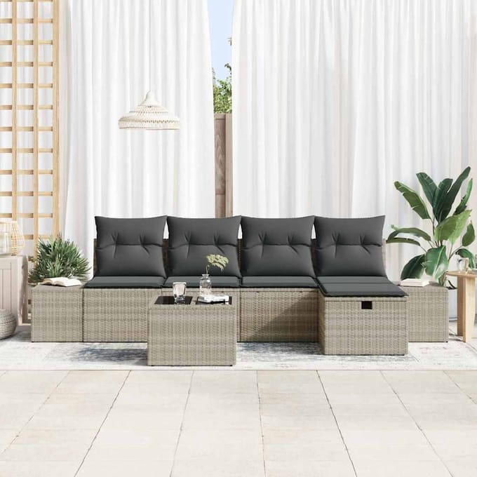 vidaXL - Bankstel - 6 - st - poly - rattan