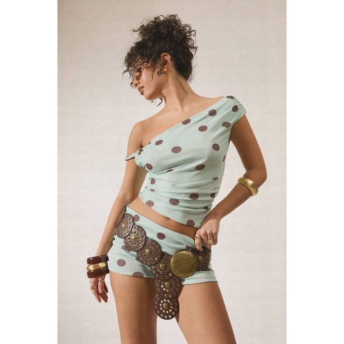 boohoo Dames Mesh Polka Dot Omslag Mini Shorts | Aqua | Maat: 44