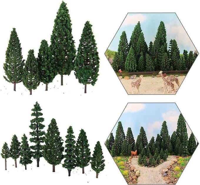 Model Grenen Bomen Set voor Modelspoor - 52 Stuks Kunststof Decoratie