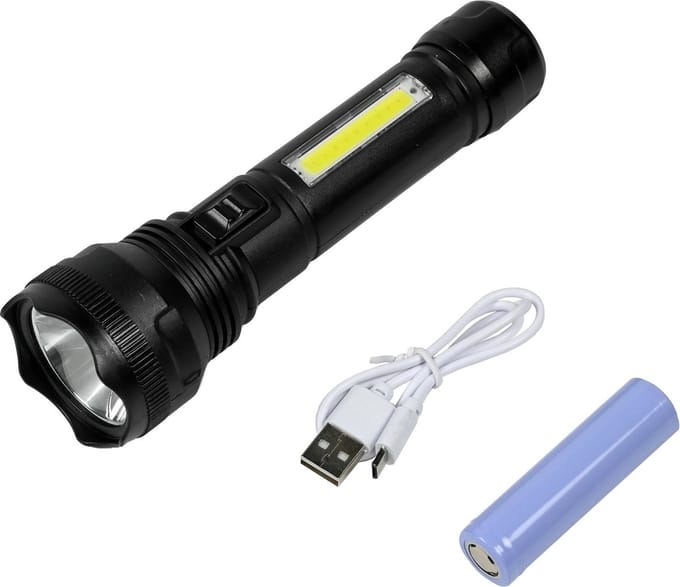 Hofftech Oplaadbare zaklamp - LED en COB - duurzaam ABS - zwart