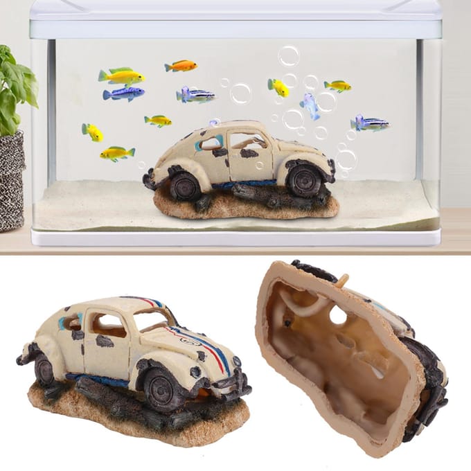 Simulatie Hars Sedan Auto Vis Tank Aquarium Ornamenten Decor Accessoire beige