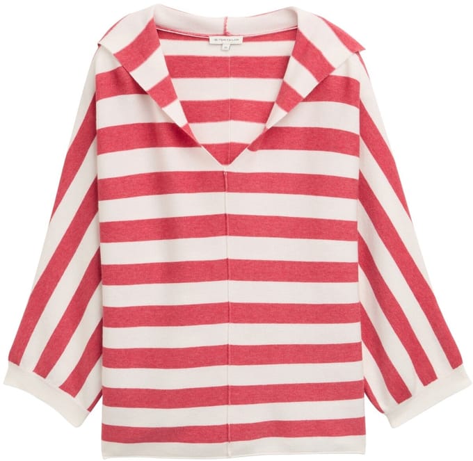 Tom Tailor - Gebreide trui met capuchon - Maat S - red melange block stripe