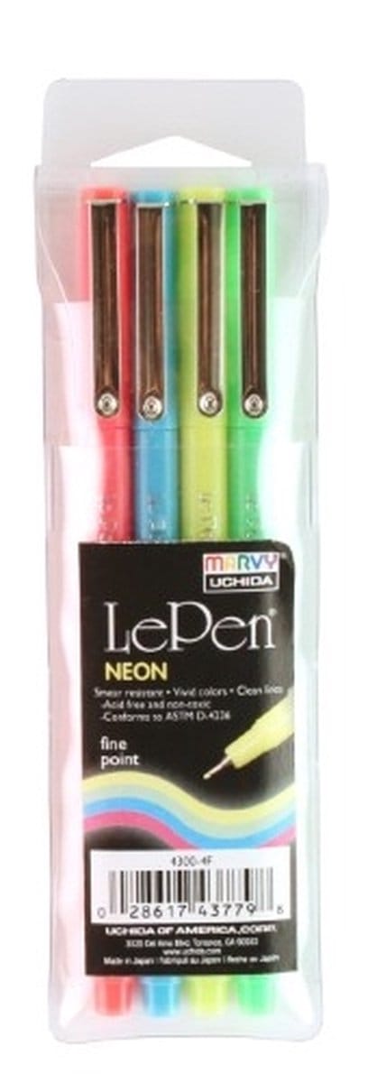 Marvy Uchida Le Pen Fineliner Set Neon 0,3mm 4 stuks
