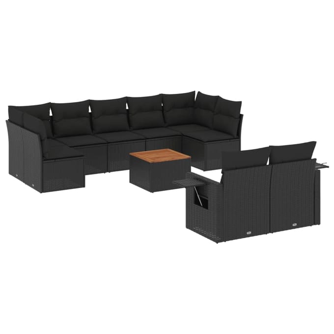 vidaXL - 10-delige - Loungeset - met - kussens - poly - rattan - zwart
