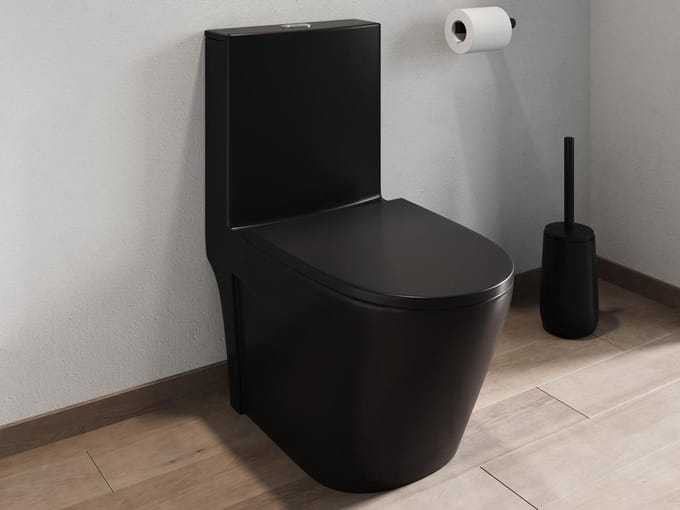 Vente-unique Staande wc van mat zwart keramiek - Horizontale afvoer - NAGILAM