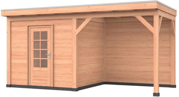 Douglas overkapping, 500 x 300, met schuur en achterwand, Westwood Comfort Plus