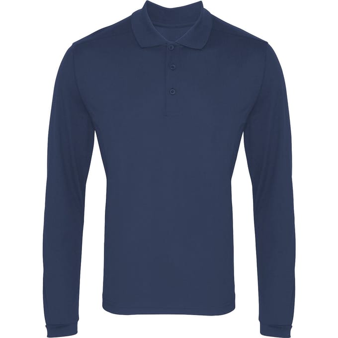 Premier Heren Lange Mouw Coolchecker Pique Polo Shirt (Marine)